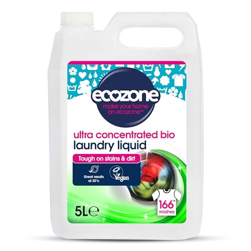 Ecozone Ultra Concentrated Biological Laundry Liquid, Bio Detergent, Washing Machine Powerful Clothing Stain Removal & Cleaning, Natural Vegan, Non Toxic, Eco Friendly, Gentle on Skin, 166 washes (5L) Ecozone Ultra Concentrated Biological Laundry Liquid, Bio Detergent, Washing Machine Powerful Clothing Stain Removal & Cleaning, Natural Vegan, Non Toxic, Eco Friendly, Gentle on Skin, 166 washes (5L)