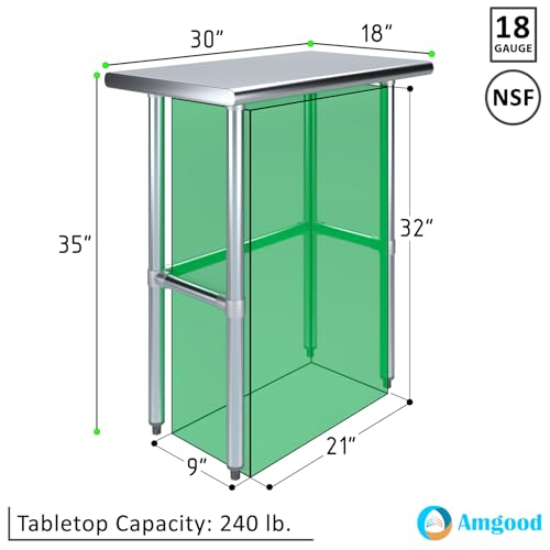 Image of AmGood Stainless Steel Work Table Open Base | Metal Work Bench (Stainless Steel Table Open Base, 30 inch Long x 18 inch Deep)