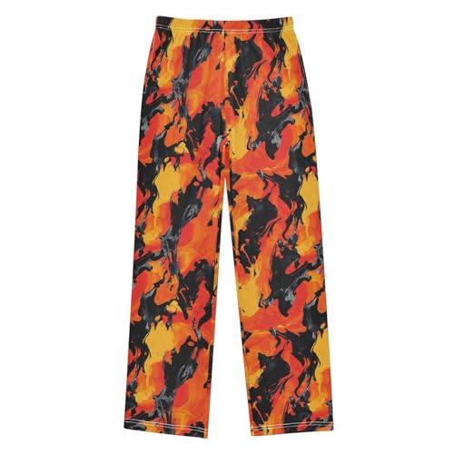 Boys' Pants Orange Black Fire Flame Long Bottoms Jogger Pants Elastic Waist Trousers with Pockets S-XL - Main Image