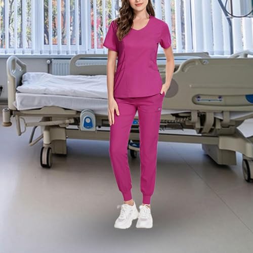 Qianly Conjunto de Uniformes de Enfermagem para Cuidados Médicos, Rosa vermelha, eu