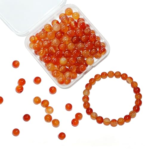 BLAESIFF Perles d'Agate Rouge 8mm, 100 Pièces Perles de Pierre Naturelle Ronde Semi-Précieuse pour la Création de Bijoux DIY – Bracelet, Collier, Boucles...