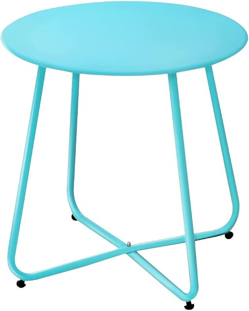 Round Coffee Table Nordic Style Side End Table Durable Metal Frame Furniture Small Space Tea Corner Table for Living Room Bedroom Patio Garden(Blue)