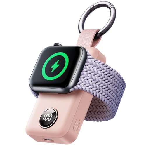 JOYROOM Cargador Apple Watch, 2000 mAh Cargador Inalámbrico Portátil para Apple Watch Series 9/8/7/6/5/SE/4/3/2/UItra 2/Ultra, Magnético (Rosa)