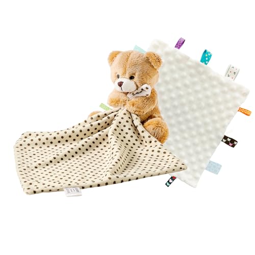 Image of CREVENT Soft Plush Animal Face Security Blankets for Boys and Girls, Great Gifts for Birthday Baby Shower - Hugging Bear Brown + Tag