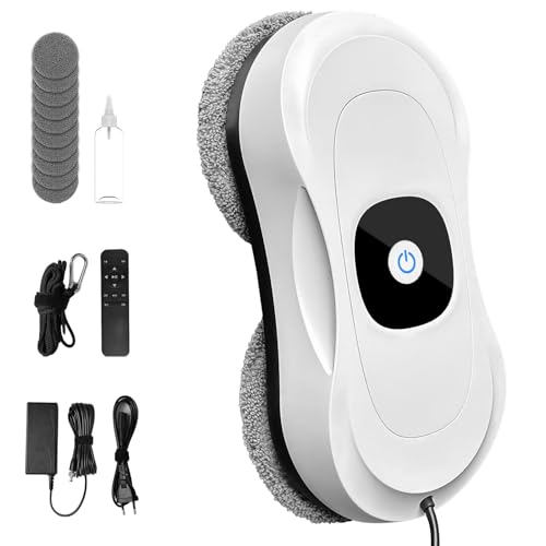 Fensterputzroboter, Elektrischer Fensterputzer mit Automatische Doppel-Sprühfunktion Fensterroboter mit 50ML Tank, 3 Reinigungsmodi, 10x Lappen, für Innen- und Außenfenster Window Cleaning Robot