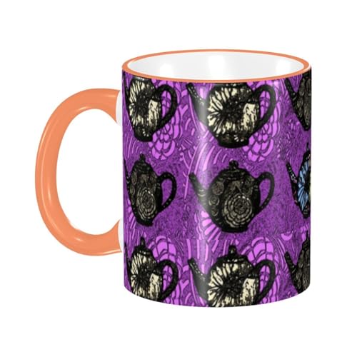 紫の黒いティーポット マグカップ コーヒーカップ Orange 陶器 朝食カップ ティーカップ 耐熱マグ 保温 耐冷 おしゃれ 大きい ミルクコップ 330ml 雑貨 家庭用 プリント贈り物