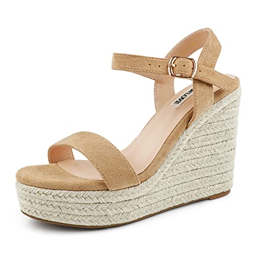 Image of JOY IN LOVE Womens Espadrilles Wedge Sandals Platform Heels Ankle Strap Open Toe Buckle Sandals
