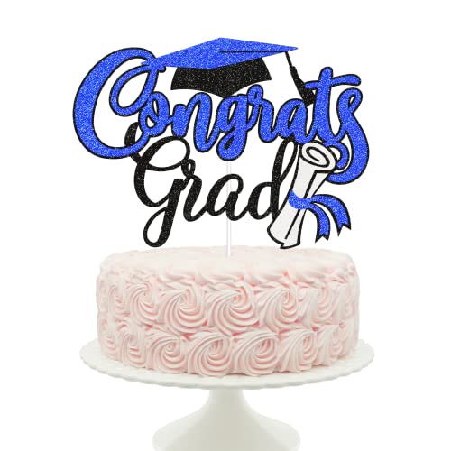 Congrats Grad Cake Topper Graduation Cake Topper 2022 Graduation Themed Cake Topper Graduation Cap Cake Topper Graduation Party Cake Decorations 2022 (BLUE)