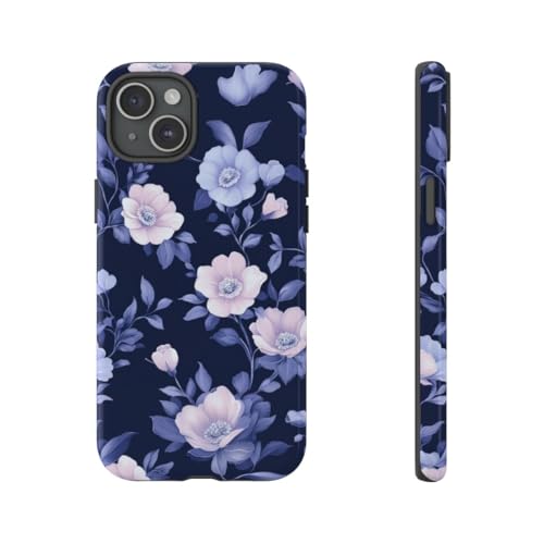 Coque iPhone 15 Plus motif floral bleu rose - Évitez les rayures avec style brillant