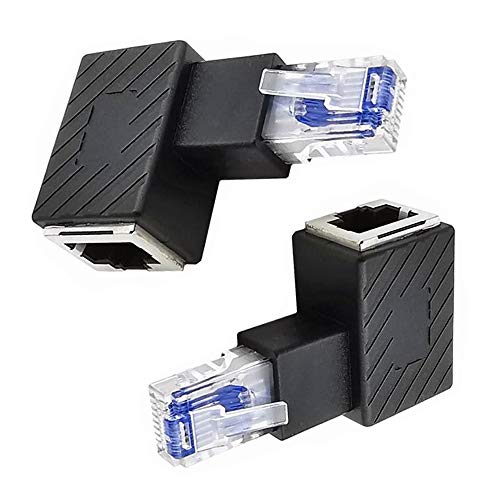 Kework 2 Pack Network RJ45 Extender, 90 Degree Right Angle Ethernet LAN RJ45 Male to Female Extension Adapter Connector for Cat5 Cat5e (RJ45 Right)