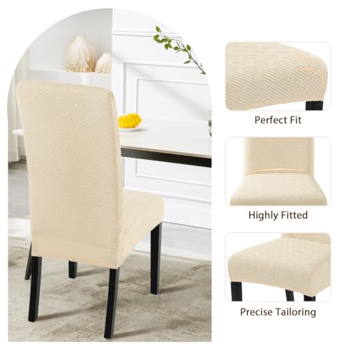 Image of SearchI Jacquard Dining Room Chair Covers Set of 4, Stretch Kitchen Chair Covers Washable Parsons Chair Slipcover Removable Dining Chair Protectors for Hotel,Ceremony(Beige Maze Jacquard)