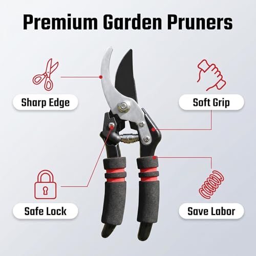 Image of 8 inch SK5 Steel Bypass Pruning Shears for gardening, Garden Clippers with 2-Stage Lock, Adjustable Cutting & Anti-Rust Blade, Ergonomic Garden Shears for Trimming Trees, Bushes & Flowers