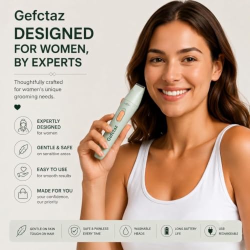 Image of 6-in-1 Women's Trimmer for Bikini, Face & Body Hair Removal - USB Rechargeable, Waterproof, 90 Min Runtime, Painless Facial & Body Hair Remover for Underarms, Upper Lip & Sensitive Areas for girls and woman (A1)