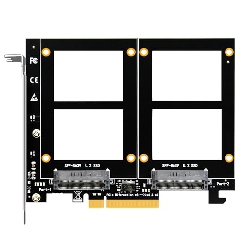 GLOTRENDS PU21 Dual U.2 SSD to PCIe 4.0 X8 Adapter, Support 2 x U.2 SSD or Soft Raid, Without PCIe Splitter Function (PCIe Bifurcation Motherboard is Required)