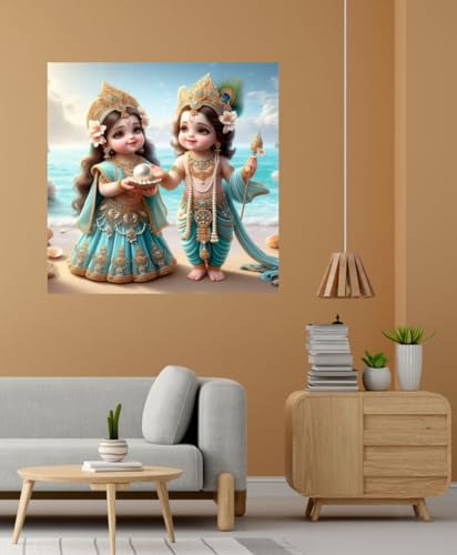 Image of Akki World Vinyl Bal Radha Krishna God Wall Poster For Pooja Room, Kids Living Room (Mulitcolor, Size - 46Cm X 46Cmself-Adhesive, Smooth Surface, 30 Cms)