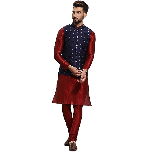 Image of SOJANYA (Since 1958 Men's Silk Blend Kurta Pyjama & Printed Nehru Jacket Combo