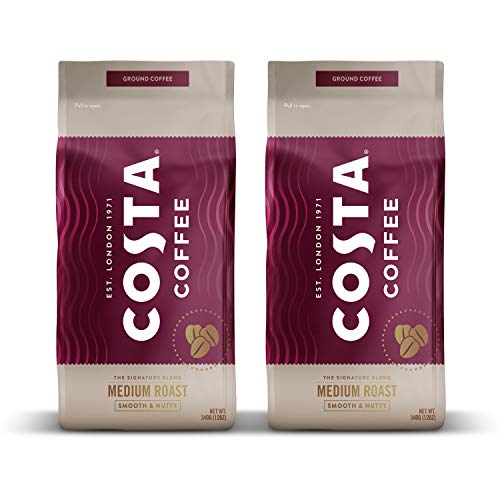 Costa Coffee Ground Coffee, Medium Roast, 2 bags (12oz each), Rainforest Alliance Certified