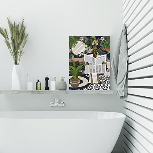 Giraffe On Toilet Reading Newspaper Canvas Poster Painting Wall Art, Bathroom Giraffe Picture Artwork Framed Print Ready To Hang For Home Bathroom Wall Decor 12 X 15 Inch #TOP5
