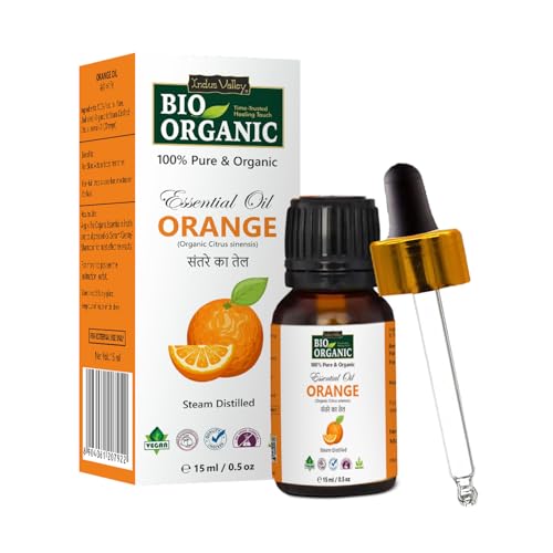 Indus Valley 100% Pure Natural & Organic, Undiluted Orange Essential Oil with Therapeutic Grade & Glass Dropper for Skin, Hair Care (15ml)