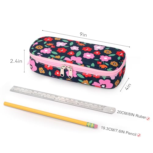Image of mibasies Girls Pencil Case for Kids, Multi-Slot Pencil Pouch, Pulan Flower