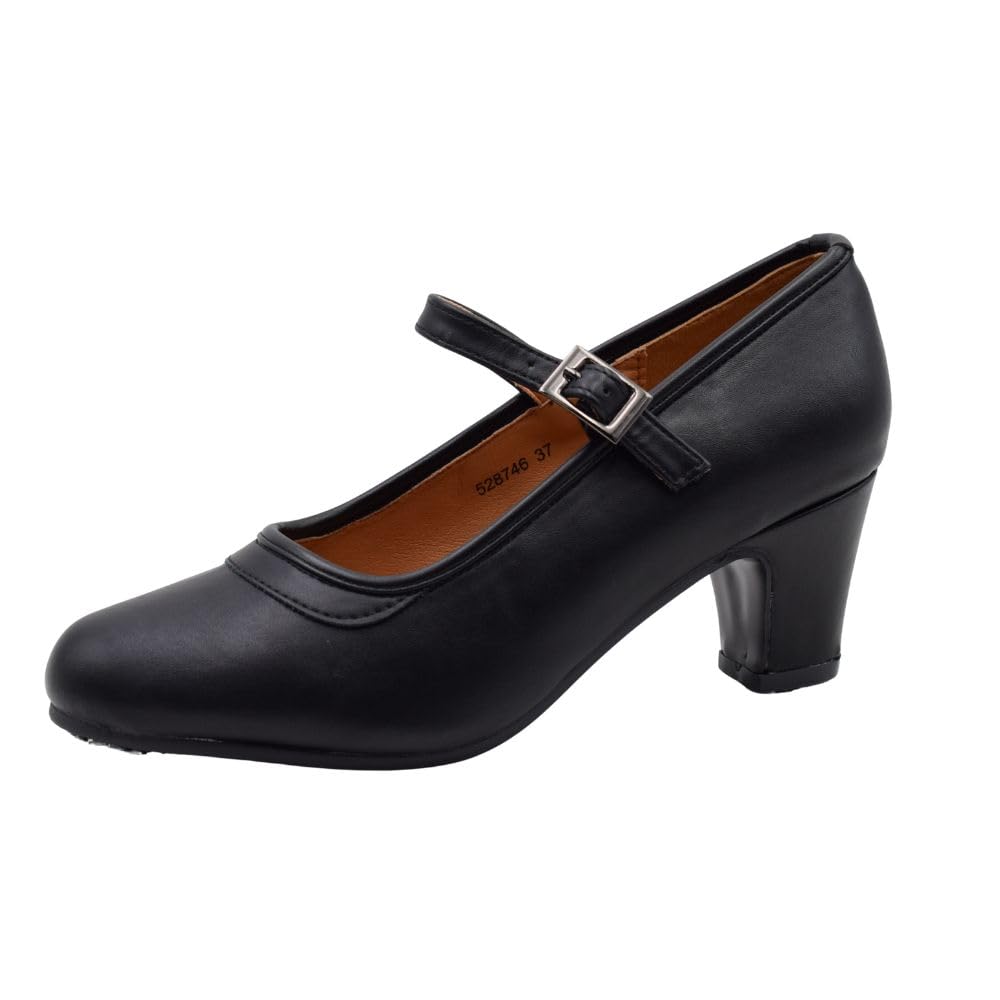 PASARELA - Zapatos de Baile Flamenco de Piel Vegana con Clavos para niña y Mujer Tallas 27 al 43 Color Negro Sintético