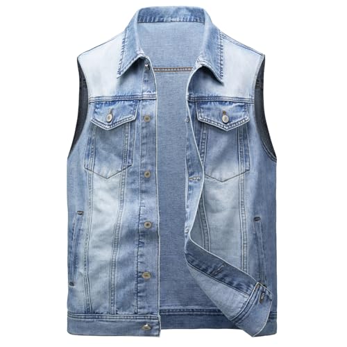 Image of Men's Denim Jacket Vintage-Inspired Jean Jacket with Multiple Pockets - Cotton Blend, Machine Washable
