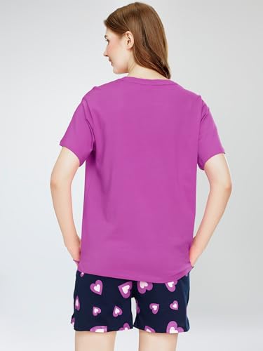 Image of ZEYO Night Suit for Women's Floral & Cheetah Printed Cotton Night Dress of Top and Short's Set 5737