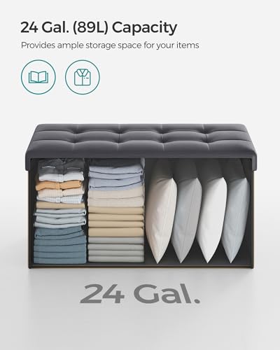 Image of SONGMICS 30 Inches Folding Storage Ottoman Bench with Flipping Lid