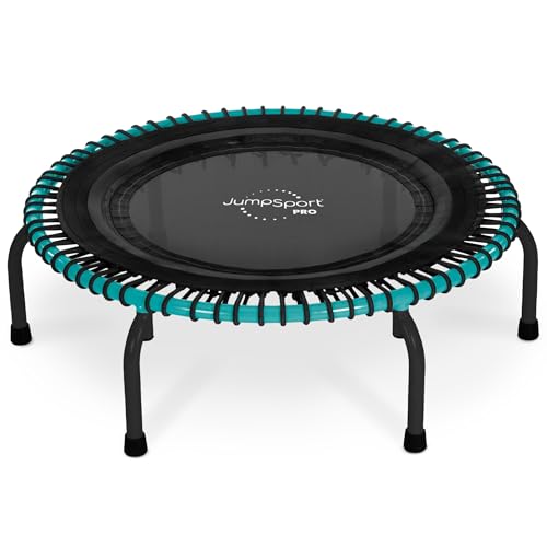JumpSport 350 Pro Fitness FlexBounce Trampoline Indoor Home Gym Cardio Workout Equipment with 4 Elastic Cords 39 Inch Teal and Black