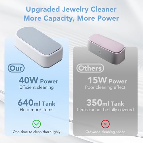Ultrasonic Jewelry Cleaner, 22oz（640ml）48KHz Jewelry Cleaner Machine, Portable Sonic Cleaner with On