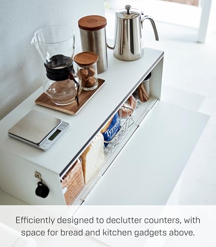 Yamazaki Home Tower Wide Bread Box Keeper Holder Container, Metal Bread Holder Saver Steel 6