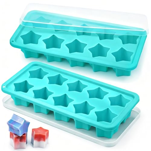 Webake Star Ice Cube Tray with Lid 2 Packs Silicone Star Ice Molds for Freezer Reusable Ice Cube Trays for Cocktails Whiskey & Chilled Drinks