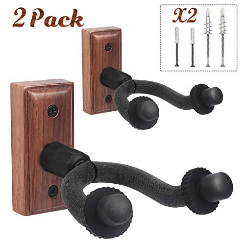 Soporte Guitarra pared de Colgador Guitarra Guitar Hook Hanger Wall Mount Hook Natural Hardwood para Guitarra Eléctrica Acústica Bajo Ukulele-WINGO Nogal Negro WH-08BW-1 (2 pares de tornillos)
