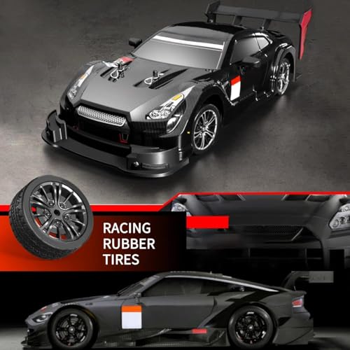 Image of Remote Control Cars 1:16 Scale RC Drift Car 2.4Ghz 30KM /H High Speed 4WD RTR Racing Car with Drift Tires LED Lights 1PCS Rechargeable Batteries RC Sport Cars Toys for Adults Kids Gift,Black
