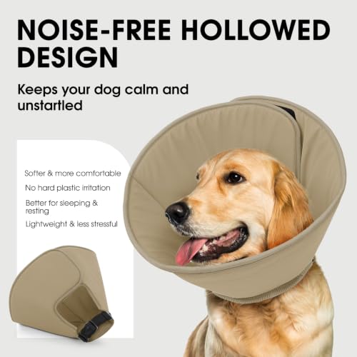 Image of Adjustable Dog Cones, Soft Cone for Dogs to Stop Licking | Dog Cone Alternative for Small Dogs, Pet Recovery Collar After Surgery with Quick Release Buckle, Khaki S