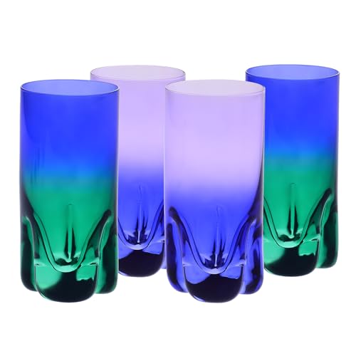 Krosno – Bicchieri per drink, acqua e succo 300 ml, set da 4 pezzi – Collezione Aurora – Dipinti a mano – Cristallo senza piombo – Ideali come regalo – Viola-Blu scuro e Verde-Blu scuro
