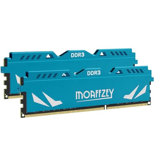 Moaffzey 8GB(2x4GB) DDR3 RAM 1600MHz PC3-12800 CL11 Desktop Computer Memory, 240-Pin 1.5V 2Rx8 Dual Rank Non-ECC Unbuffered PC Computer RAM Stick Upgrade - Blue