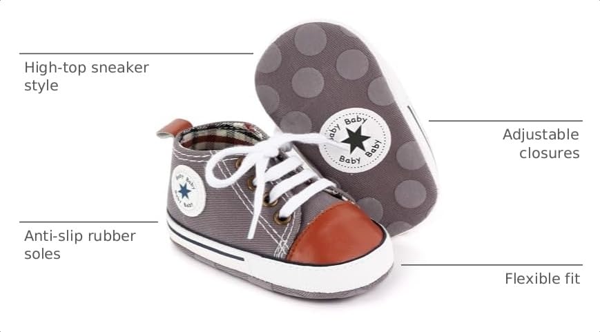 Image of Unisex Baby Boys Girls Shoes, Newborn Infant Non-Slip Canvas Denim High Top Sneakers, Toddler First Walkers Shoes
