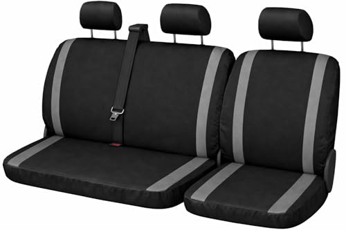 Susy Shop Fundas de asiento universales para furgonetas y camiones de 3 plazas, delanteras 2 + 1, compatibles con reposabrazos, color negro y gris