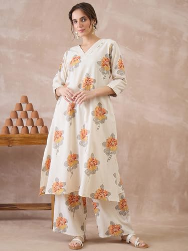 Image of INDO ERA Women Pure Cotton Kurta Palazzo Set | Printed Kurta with Palazzo Pants | Summer Friendly, Office Wear Co-Ord Set | Co Ord Set For Women Stylish