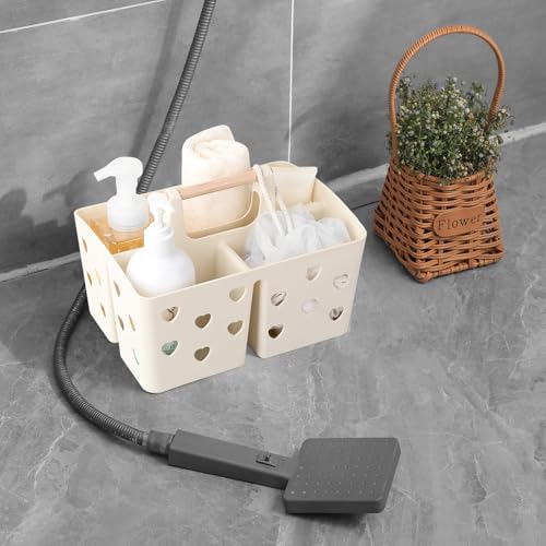 Anyoifax Portable Shower Caddy Plastic Shower Basket Organizer Divided Bathroom Caddy Storage Cleanning Caddy Tote with Handle for College, Dorm Room, Kitchen, Beige - Image 6
