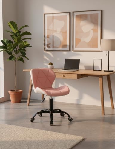 Image of Amazon Brand - Umi Home Swivel Height-Adjustable Faux Leather Office Computer Study Desk Chair for Salon, Spa in Light Pink Leather & White Color