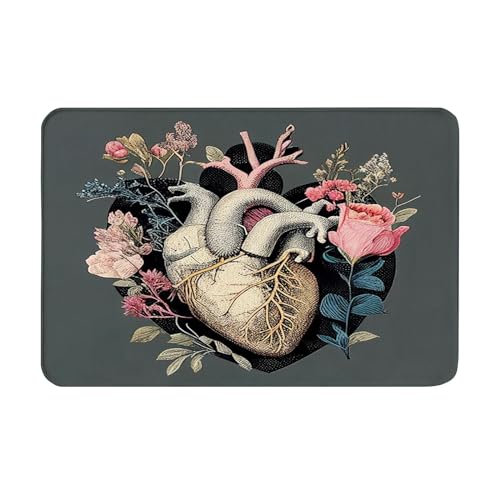 OOZ Non-Slip Flannel Soft Doormat Floor Entryways Outdoor Indoor Front Door Mat,Pink Roses and Hearts Design Bath Mat,Multicolor