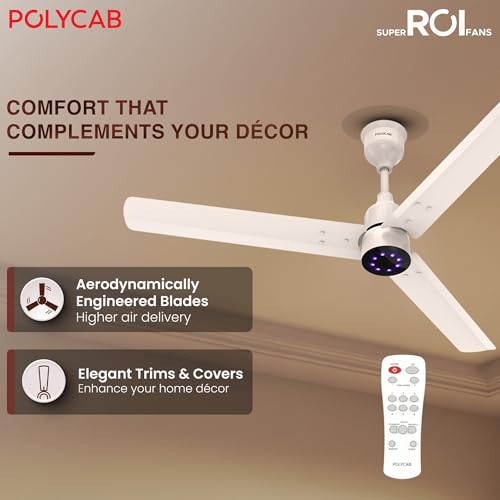 Image of Polycab Wizzy Plus LED 1200mm BLDC Ceiling Fan with Remote|BEE 5 Star Rated, Higher Air Delivery|LED Indicator,Reverse,Boost,Sleep and Breeze Mode |3 Years Warranty (Beige Rosegold)