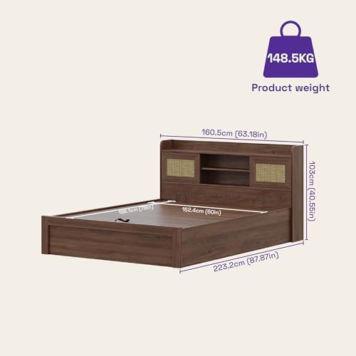Image of Wakefit Bed | 3 Yr Warranty | Bed Queen Size, Comes with Hydraulic Storage, Noise-Free, Density:680-750 kg /m, Termite & Borer Resistant, Fits Mattresses Up to 8 inches(Tesser 78x60- Columbian Walnut)