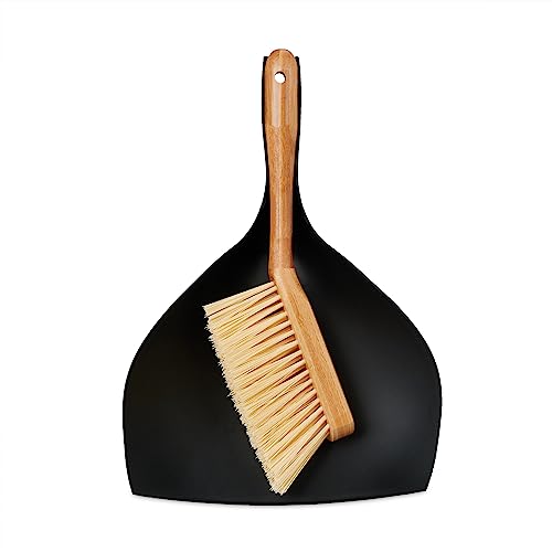Relaxdays Mini Dustpan and Brush, Black/Natural, 36 x 25 x 6 cm