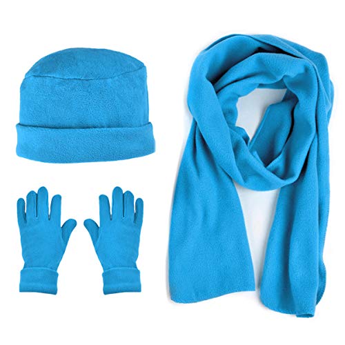 boxed-gifts Women's Warm Polyester Fleece Winter Set Fur Trim - Glove Hat and Scarf Set for Women - One Size (Turquoise 50)