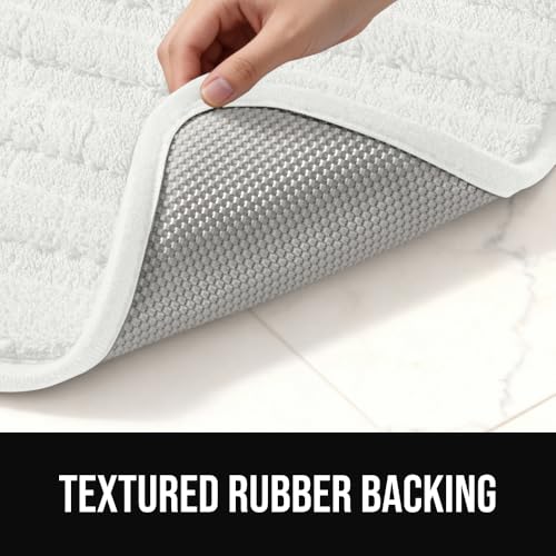 Image of GORILLA GRIP Memory Foam Bathroom Rugs, Soft Absorbent Textured Rubber Backing Striped Bath Mat, Set of 2 Machine Washable Quick Dry Floor Mats, Shower Rugs Home Accessories, White 24x16 and 30x18