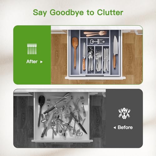 image for Pipishell Bamboo Expandable Drawer Organizer for Utensils Holder, Adju