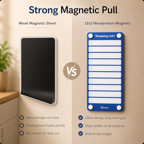 Image of Shopping List Fridge Magnet with Marker | Smart Planning & Shopping for Family, Working Professionals| to Do List | Acrylic Magnetic Notepad for Kitchen Organisation - Blue